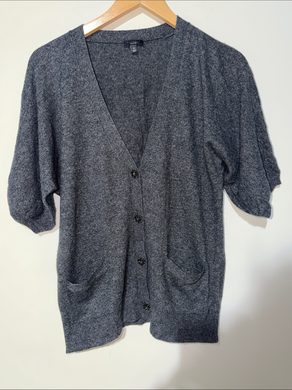 Talbots Heather Gray Short-Sleeve V-Neck Button Cardigan size medium